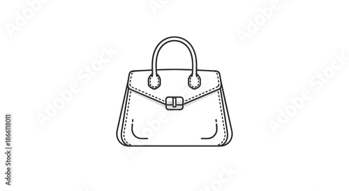 Elegant Hand-Drawn Black and White Handbag Illustration.