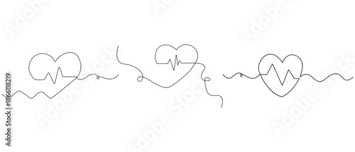 Continuous one line heart with heartbeat symbol for health concept
