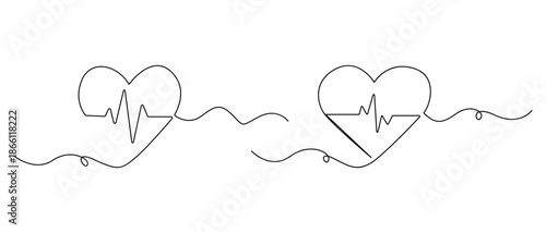 Continuous one line heart with heartbeat symbol for health concept
