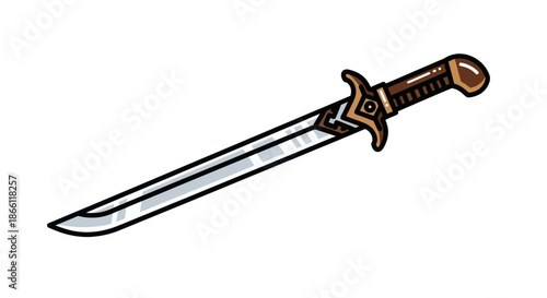 Cartoon Fantasy Short Sword with Ornate Golden Hilt.