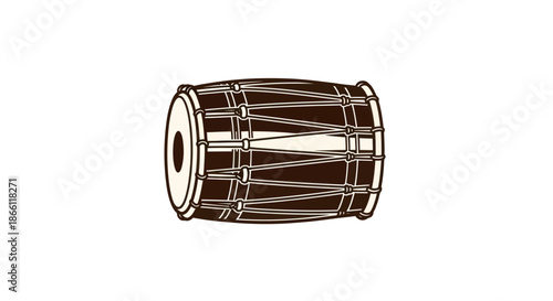 Traditional Dholak Drum: Brown Wooden Percussion Instrument with Lacing.