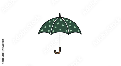 Simple Green Polka Dot Umbrella Cartoon Illustration.