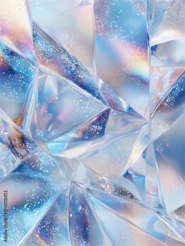 細かいカッティングが美しい青と虹の反射のプリズム背景