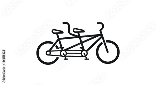 Black Line Art Tandem Bicycle with Two Seats.