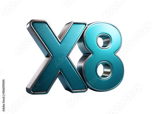 3d metallic x8 multiplier blue glossy symbol render