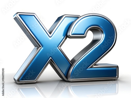 3d metallic x2 multiplier blue glossy symbol