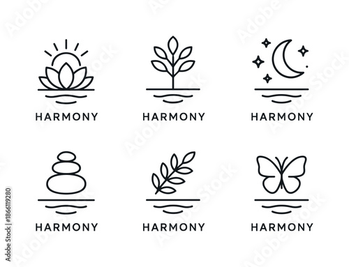 Harmony outline icon set. Relax icons collection. Balance.