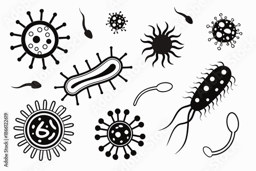 Illustration of various microorganisms isolated on white background, Vector