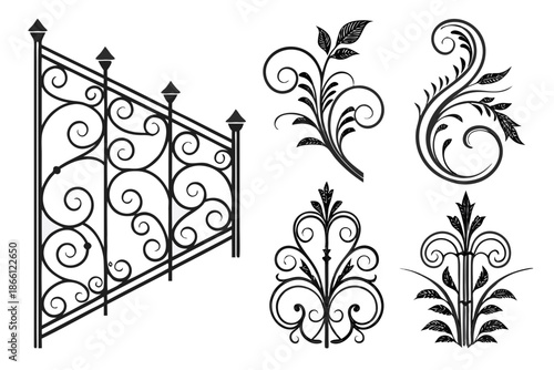Intricate wrought iron designs isolated on white background, Vector
