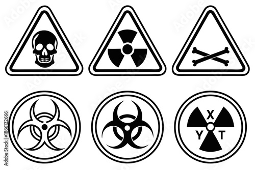 Warning symbols indicating danger isolated on white background, Vector