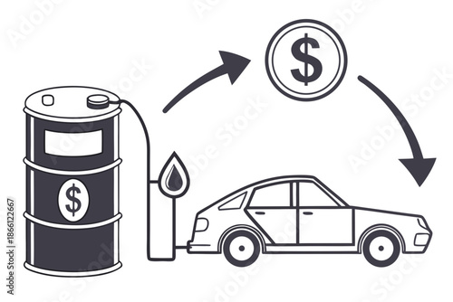 Fueling a car with money isolated on white background, Vector