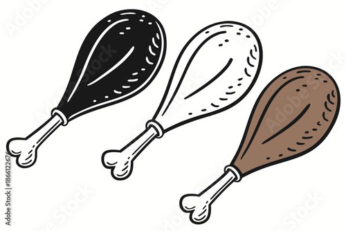 Three turkey drumsticks isolated on white background, Vector