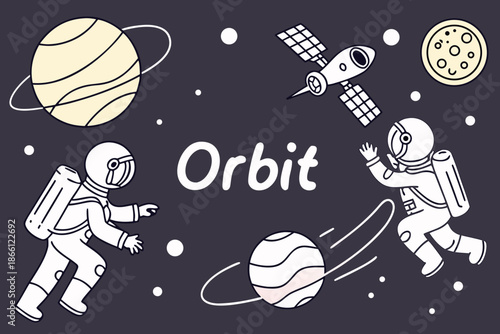 Astronauts in orbit isolated on white background, Vector