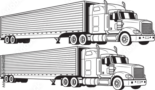 semitrucks with trailers on white background