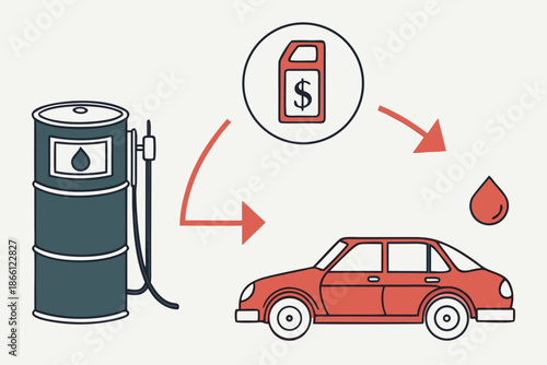 Fueling a car at a gas station isolated on white background, Vector