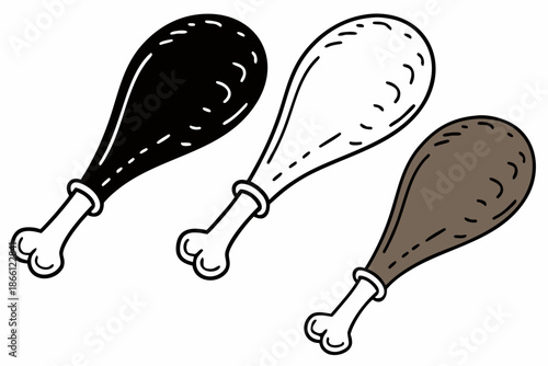 Three pork ribs in different styles isolated on white background, Vector