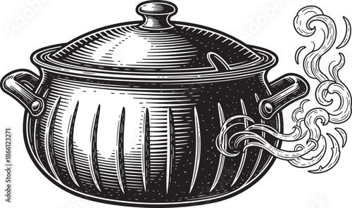 vintage illustration of a steaming cooking pot