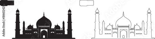 Taj Mahal Vector Silhouette and Outline Graphic Isolated for Design isolated PNG with Transparent Background