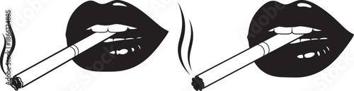 Woman smoking cigarette silhouette with black lips