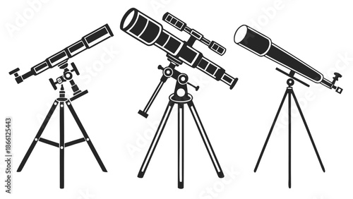 Telescope Silhouette Icon Set for Astronomy and Science Design
