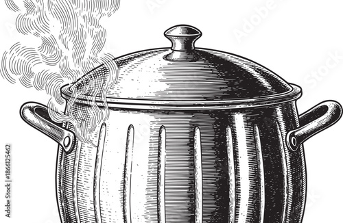 vintage illustration of a steaming cooking pot