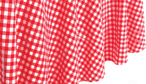 A vintage red and white gingham checkered tablecloth with a seamless cotton textile pattern creates a classic picnic fabric texture for kitchen table linens or a wallpaper backdrop design