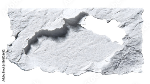 A torn piece of white spunbonded tyvek material with rough edges and texture on a plain background with industrial and fabric and synthetic and fiber