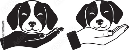 Dog silhouette in hand care pet love animal icon