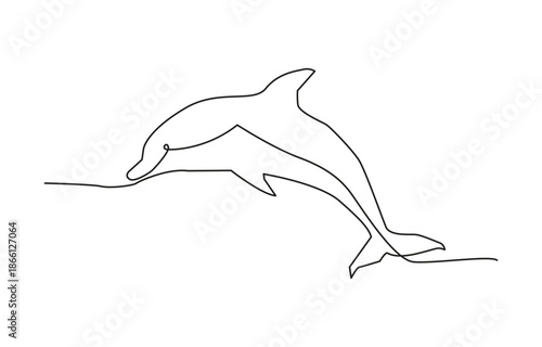 Dolphin continuous line. Continuous one line drawing of dolphin. Bottlenose dolphin in single line draw.