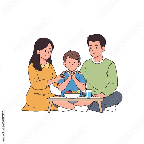 Family enjoying a nutritious breakfast together, fostering love and connection during their morning meal routine in a heartwarming scene
