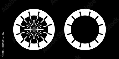 Set of Circle Design Elements. Circular Geometric Shapes on Black Background. Abstract Icons. 