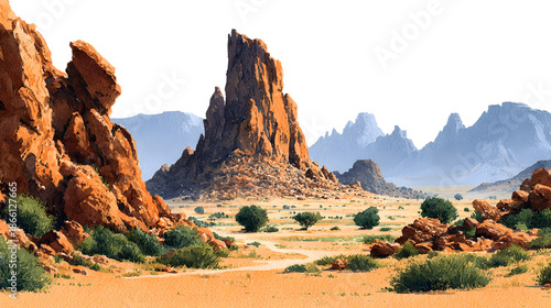 Tassili n’Ajjer National Park. Tassili n’Ajjer National Park hand drawn watercolor illustration on white background