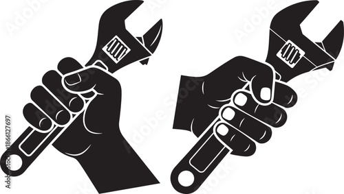 Silhouette of hand holding wrench repair construction