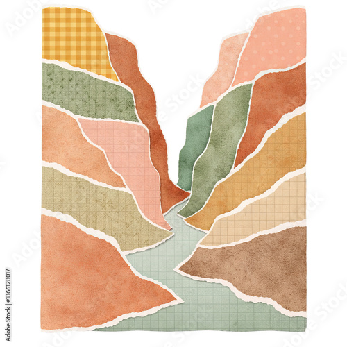 torn paper collage canyon landscape illustration