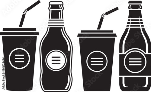Drinks silhouette beverage soda bottle cup and straw