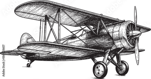 vintage biplane aircraft with propeller and wings