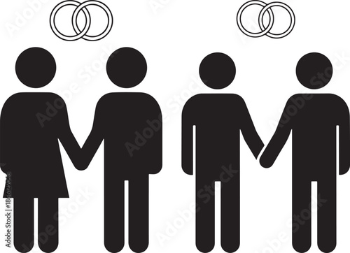Silhouette of wedding couple and homosexual couple