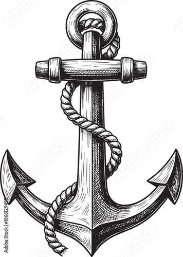 Vintage nautical anchor with rope