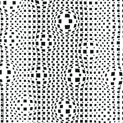 A dynamic and eye-catching abstract pattern featuring bold black and white elements, arranged in a rhythmic and organic fashion.