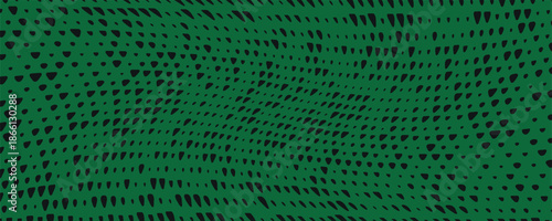 This abstract pattern features a dynamic arrangement of black and green dots, flowing in a fluid, wavy formation. The unique texture and rhythmic placement of the shapes make it ideal for modern desig