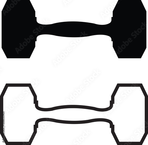 Set of dumbbell gym icons, collection of fitness weight training symbols, group of flat line vector illustrations, add barbell, workout, exercise, strength equipment, black icon