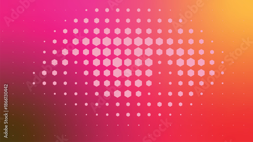 Abstract halftone pattern glows brightly over a vivid pink and orange gradient background for.