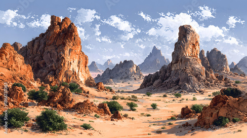 Tassili n’Ajjer National Park. Tassili n’Ajjer National Park hand drawn watercolor illustration on white background