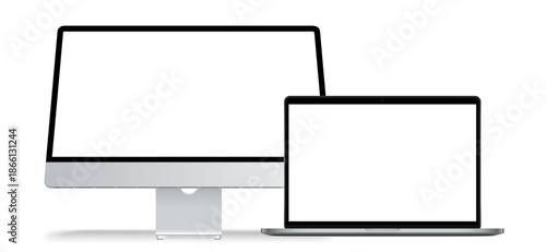 A high-quality stock image featuring a clean, minimalist desktop monitor with a black screen, set against a white background. The monitor's sleek, modern design makes it suitable for showcasing techno