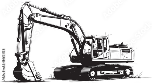 excavator machine with long arm and bucket