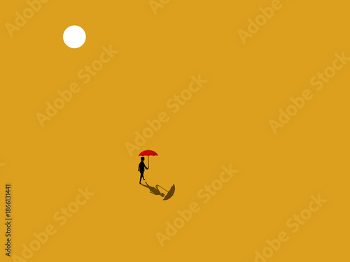 businessman was walking alone holding an umbrella