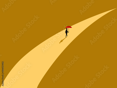 businessman is walking with an umbrella on a street illuminated by streetlights