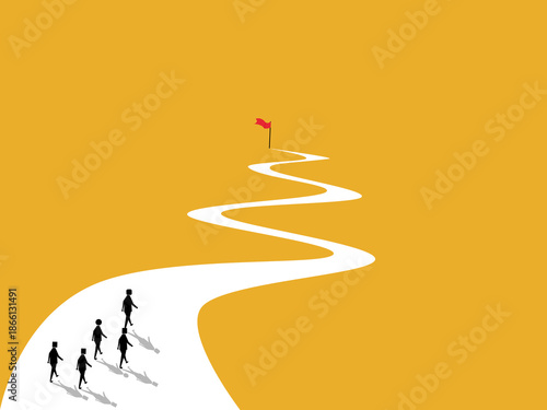 business team walked toward their goal