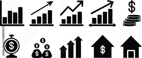 Collection of financial growth and investment icons