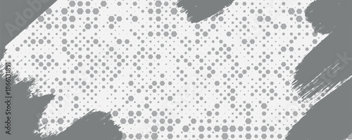 High-contrast black-and-white grunge background featuring dense halftone dots and rough paint brush strokes. The center area is left clean and bright, creating a natural focal space for text, logos, o